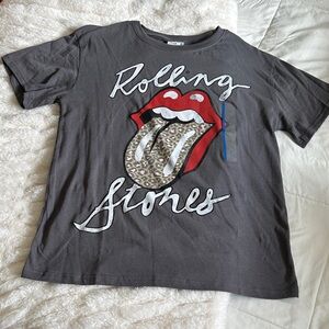 Rolling Stones graphic Tee| leopard tongue print | gray band tee